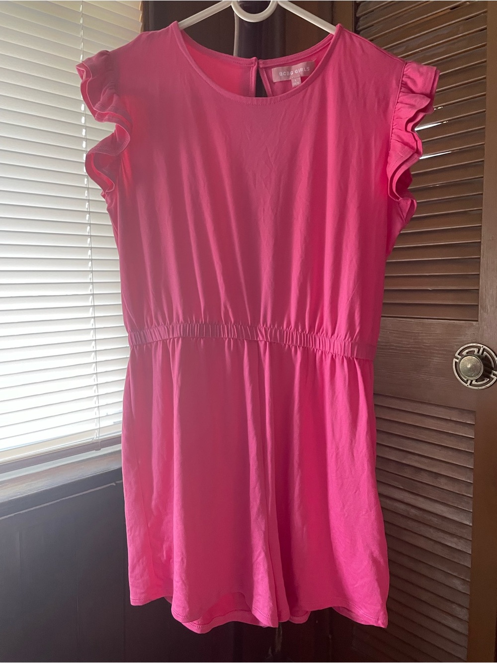 Bcbg girls Bright Pink Ruffle Sleeve Casual jumpsuit ( size:L 14/16)